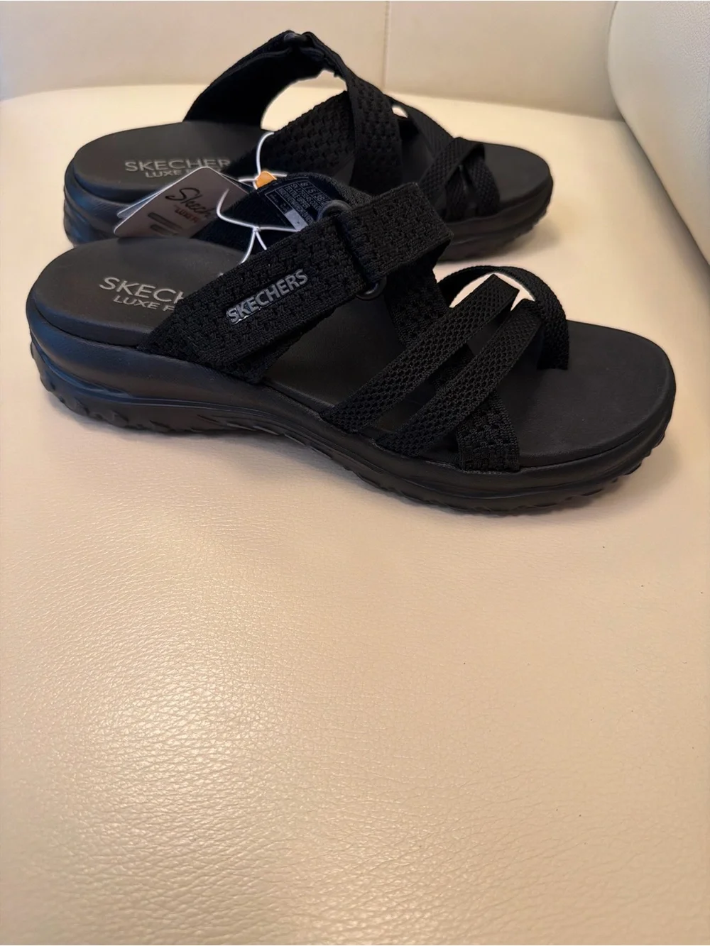Skechers Women's Black Strappy Slide Sandals